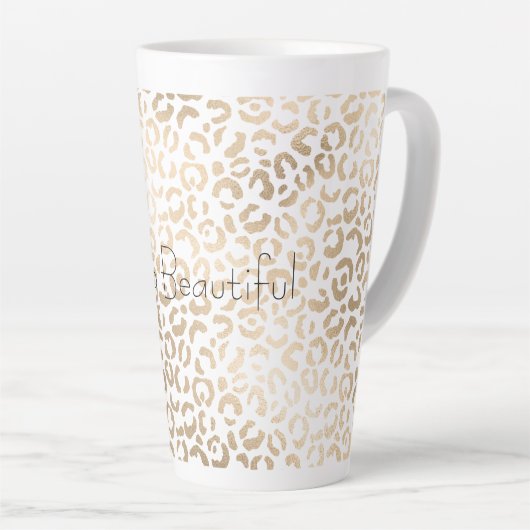 Gold Bronze White Glam Leopard Print Latte Mok (Rechterhoek)