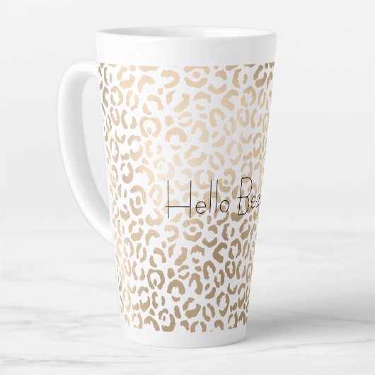 Gold Bronze White Glam Leopard Print Latte Mok (Linkerhoek)
