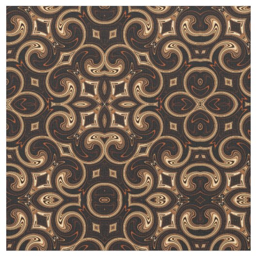 Gold Brown Black Medallion Pattern Fabric Stof (Close Up)