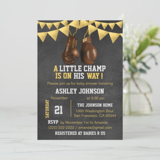 Gold Brown Boy Boxe Boxing Baby Shower-uitvindinge Kaart (Staand voorkant)