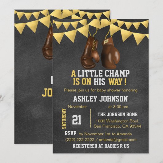 Gold Brown Boy Boxe Boxing Baby Shower-uitvindinge Kaart (Voorkant / Achterkant)