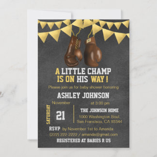 Gold Brown Boy Boxe Boxing Baby Shower-uitvindinge Kaart