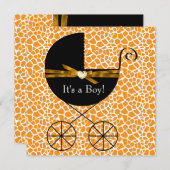 Gold Brown Carriage Boy Giraffe Baby shower Kaart (Voorkant / Achterkant)