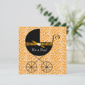 Gold Brown Carriage Boy Giraffe Baby shower Kaart (Staand voorkant)