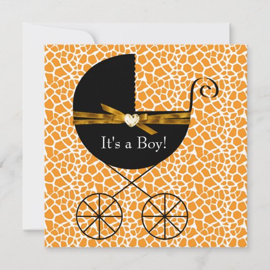Gold Brown Carriage Boy Giraffe Baby shower Kaart (Voorkant)