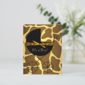 Gold Brown Carriage Boy Giraffe Baby shower Kaart (Staand voorkant)
