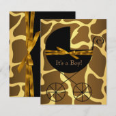 Gold Brown Carriage Boy Giraffe Baby shower Kaart (Voorkant / Achterkant)