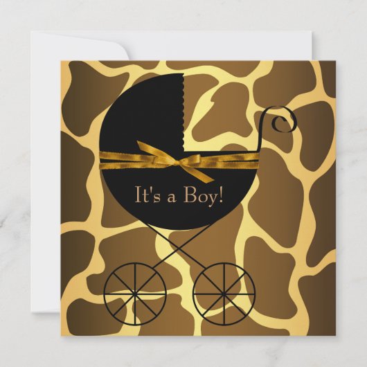 Gold Brown Carriage Boy Giraffe Baby shower Kaart (Voorkant)