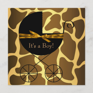 Gold Brown Carriage Boy Giraffe Baby shower Kaart