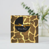 Gold Brown Carriage Boys Giraffe Baby shower Kaart (Staand voorkant)