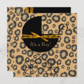 Gold Brown Carriage Leopard Baby shower Kaart (Voorkant / Achterkant)