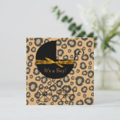 Gold Brown Carriage Leopard Baby shower Kaart (Staand voorkant)