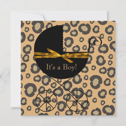 Gold Brown Carriage Leopard Baby shower Kaart (Voorkant)