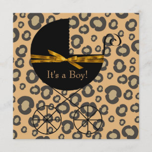 Gold Brown Carriage Leopard Baby shower Kaart