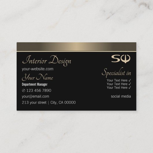 Gold Brown en Black met Initialen Professional Visitekaartje (Achterkant)