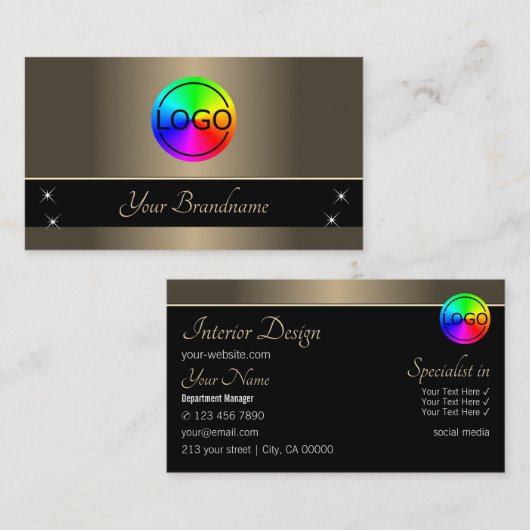 Gold Brown en Black Modern met Logo Professional Visitekaartje (Voorkant / Achterkant)