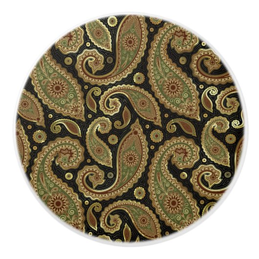 Gold Brown en Green Pastel Tones  Paisley Keramische Knop (Voorkant)