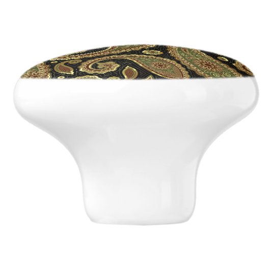 Gold Brown en Green Pastel Tones  Paisley Keramische Knop (Zijkant)