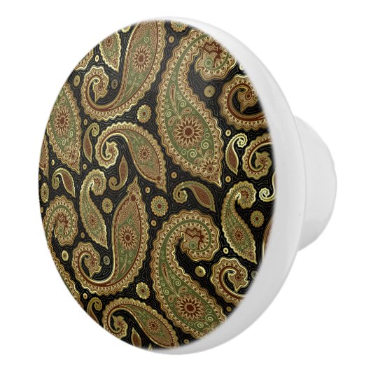 Gold Brown en Green Pastel Tones Paisley Keramische Knop (Rechts)