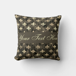Gold Brown Fleur De Lis Add Jouw tekst Kussen