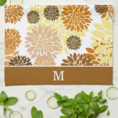 Gold Brown Flower Pattern Monogram Theedoek (Gevouwen)