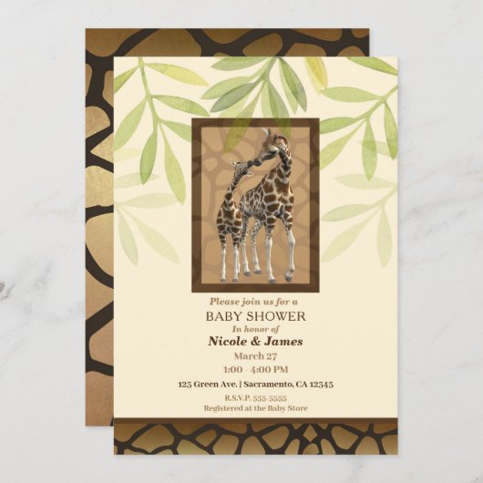 Gold Brown Giraffe Zoo Baby shower Kaart (Voorkant / Achterkant)
