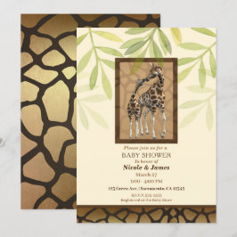 Gold Brown Giraffe Zoo Baby shower Kaart