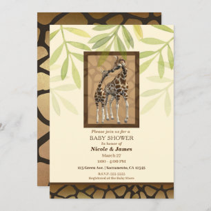 Gold Brown Giraffe Zoo Baby shower Kaart