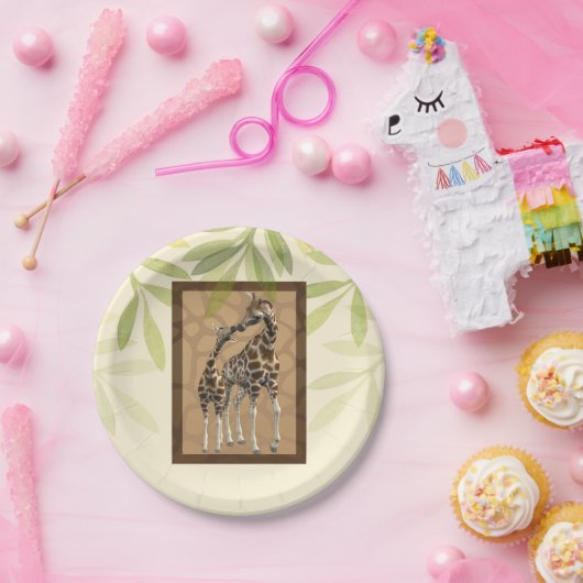 Gold Brown Giraffe Zoo Baby shower Papieren Bordje (Feest)