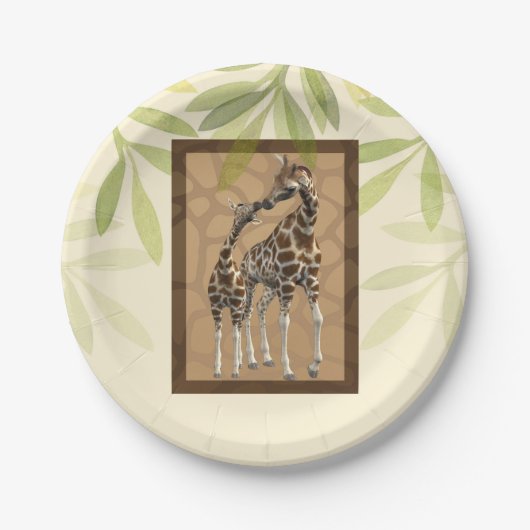 Gold Brown Giraffe Zoo Baby shower Papieren Bordje (Voorkant)