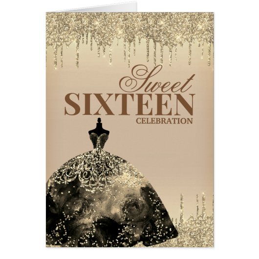 Gold Brown Glitter Sweet 16 uitnodiging van 16 sep (Voorkant)