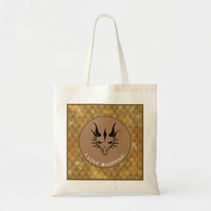 Gold & Brown I Love Shopping Dragon Head & Scales Tote Bag