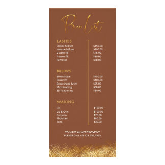 Gold & Brown Lash Tech Price List | Luxury Beauty  Reclamekaart
