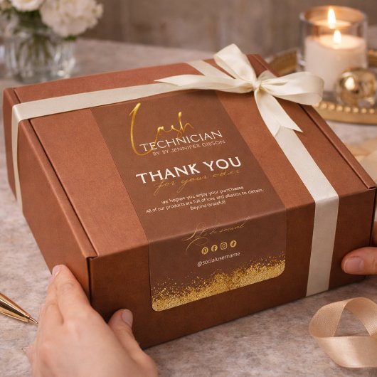 Gold & Brown Lash Tech Seal Label | Luxury Beauty 