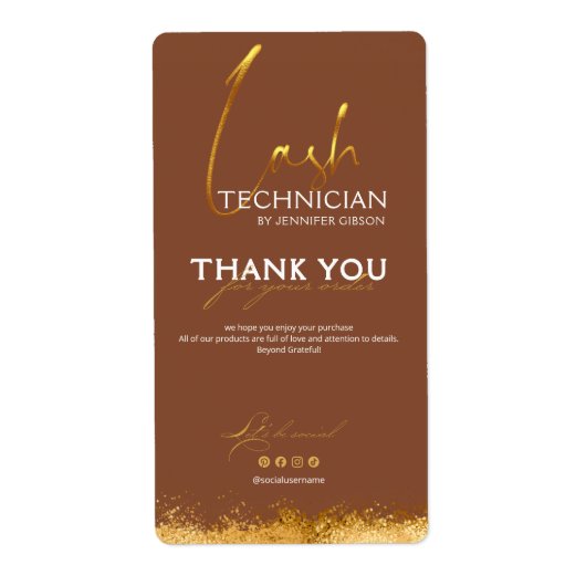Gold & Brown Lash Tech Seal Label | Luxury Beauty  (Voorkant)