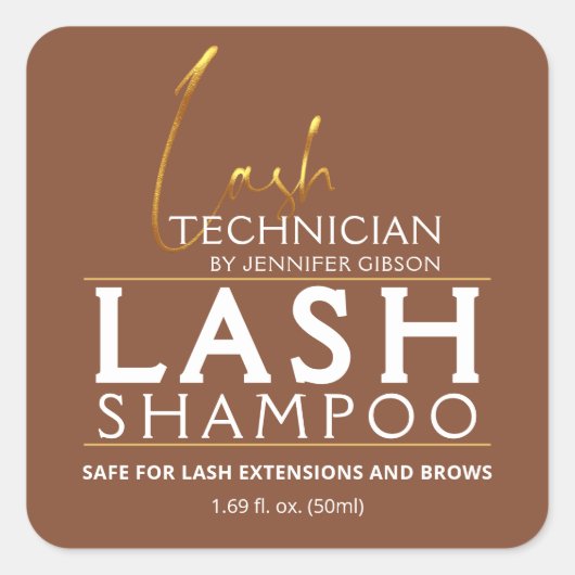 Gold & Brown Lash Tech Shampoo Sticker | Luxury  (Voorkant)