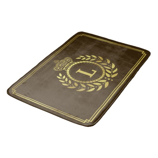 Gold Brown Laurel Wreath Crown Royal Monogrammed  Badmat (Gekanteld)