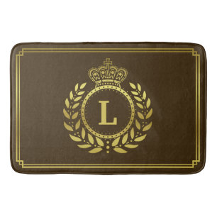 Gold Brown Laurel Wreath Crown Royal Monogrammed  Badmat
