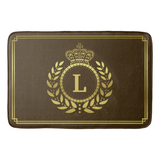 Gold Brown Laurel Wreath Crown Royal Monogrammed Badmat (Voorkant)