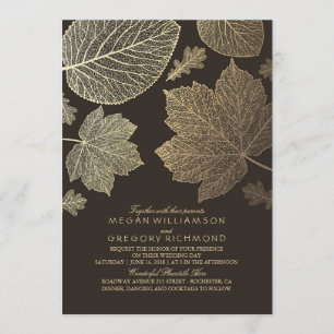 Gold Brown Leaves  Fall Wedding Kaart