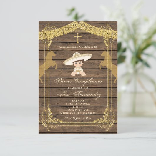 Gold Brown PRIMER CUMPLEANOS Uno Fiesta Birthday  Kaart (Staand voorkant)