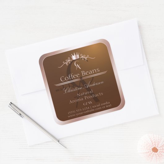 Gold Brown Product Label Rosegold Frame Monogram (Envelop)