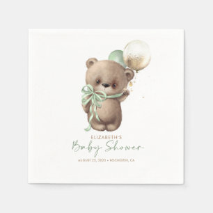 Gold Brown Sage Green Teddy Bear Baby shower Servet