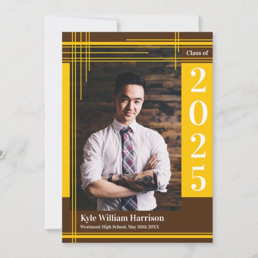 Gold Brown School Colour Afstuderen Foto geplakt Kaart (Voorkant)