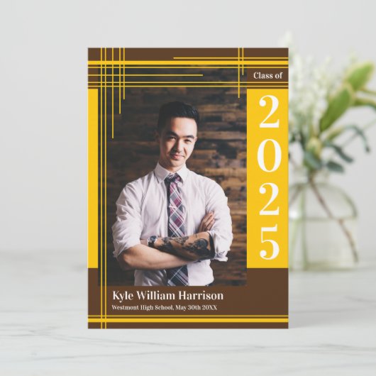 Gold Brown School Colour Afstuderen Foto geplakt Kaart (Staand voorkant)