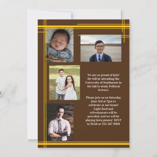 Gold Brown School Colour Afstuderen Foto geplakt Kaart (Achterkant)