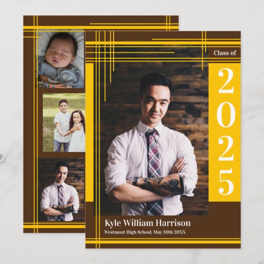 Gold Brown School Colour Afstuderen Foto geplakt Kaart (Voorkant / Achterkant)