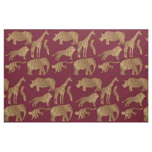 Gold Brown Stripe Oerwoud Animals op Bourgogne Stof