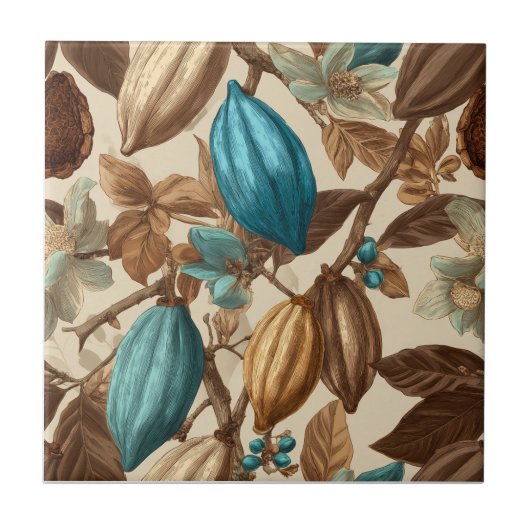Gold Brown Turquoise Cacao Pattern Tegeltje (Voorkant)