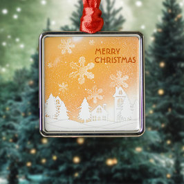 Gold Brown White Snow House Merry kerst Metalen Ornament